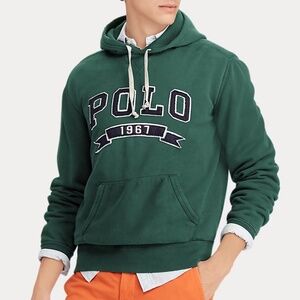 POLO RALPH LAUREN Polo 1967 Print Hooded Sweatshirt In Green Hoodie Mens Large